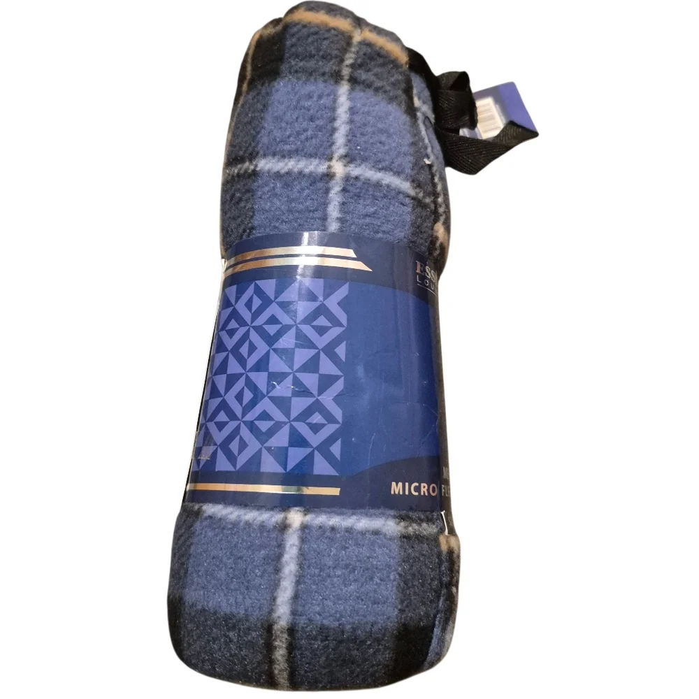 Men's Micro Fleece Pants Essential Loungewear Medium  Blue Plaid Drawstring New - Picture 4 of 9